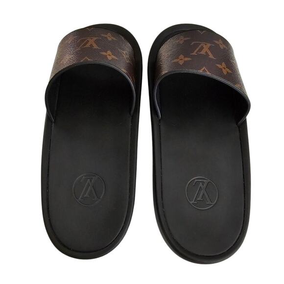 Louis Vuitton Sunbath Flat Slide Sandal Size 40 US 10 Brown LV Monogram Rubber - Picture 4 of 8